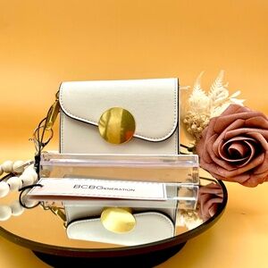 BCBGeneration Small Card Wallet with Beaded Bracelet, Cream NWT